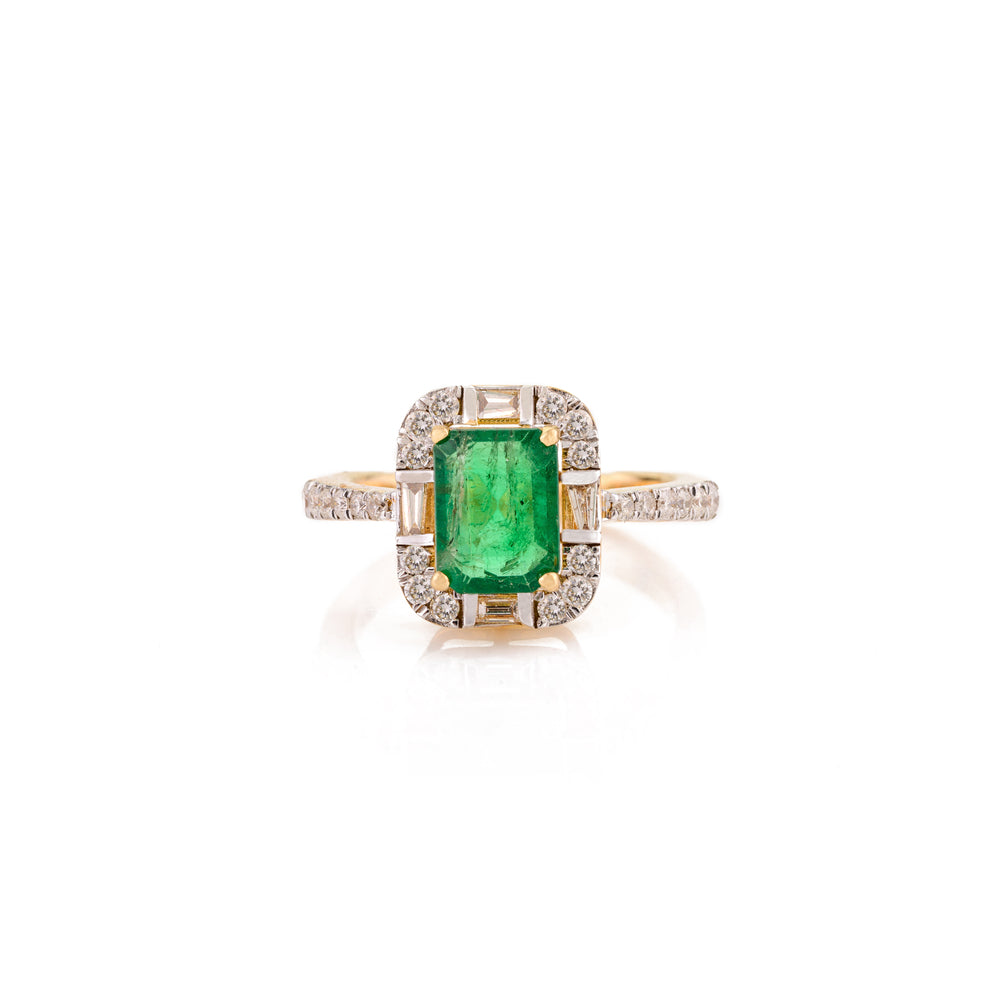 Octagon Cut Real Emerald Natural Diamond Ring Bridal Wedding Jewelry Gift