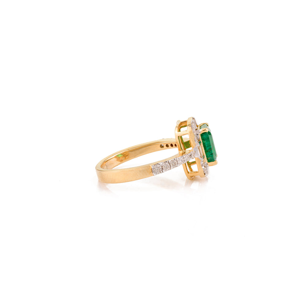 Octagon Cut Real Emerald Natural Diamond Ring Bridal Wedding Jewelry Gift