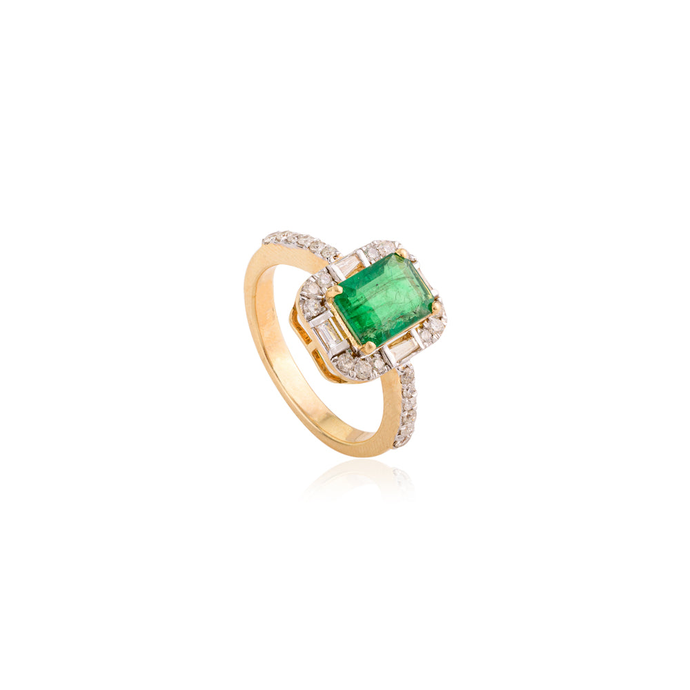 Octagon Cut Real Emerald Natural Diamond Ring Bridal Wedding Jewelry Gift